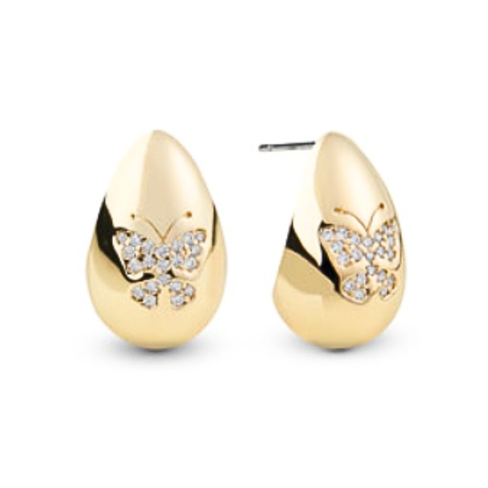 Gold Teardrop Earrings with Crystal Butterflies
